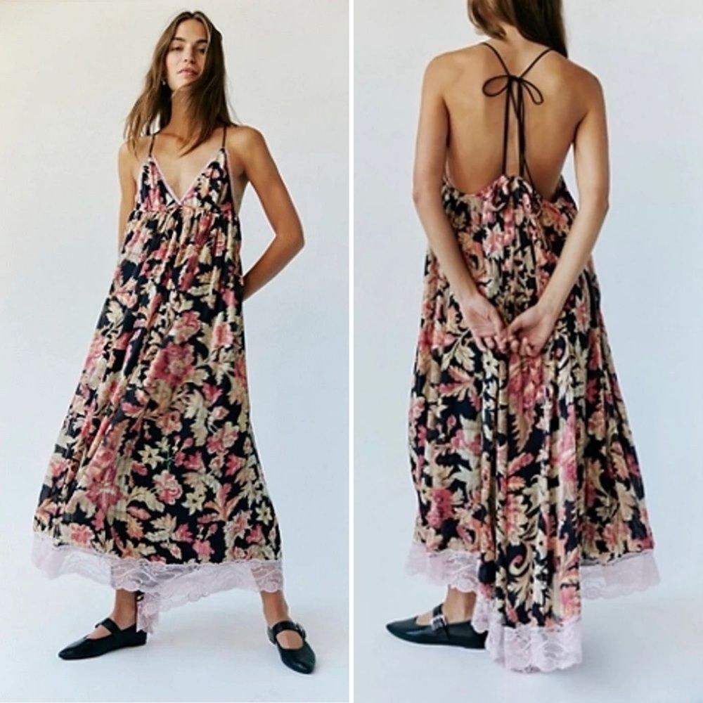 New Free People Printed Primmy Midi Dress Floral Low Back M